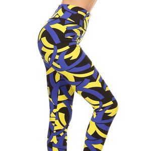 Blue/Yellow Print Womens High-Waisted Leggings